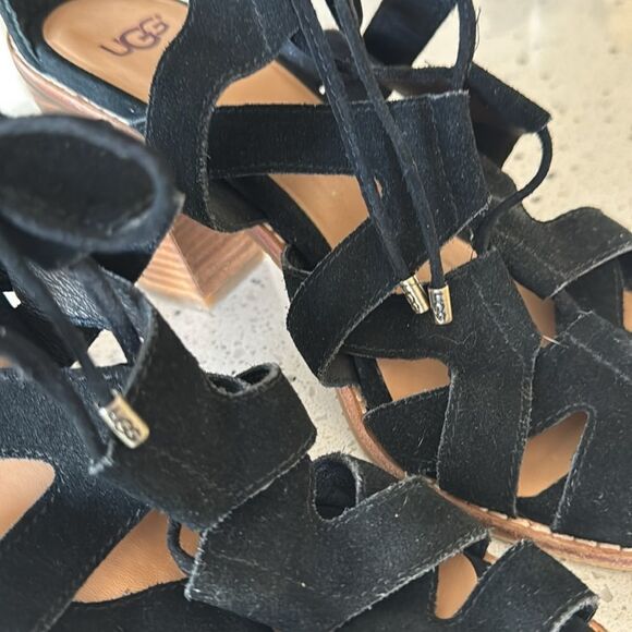 UGG Harris Black Suede Strappy Stacked Block Heeled Sandals Women’s Size 11 EUC - Picture 9 of 16